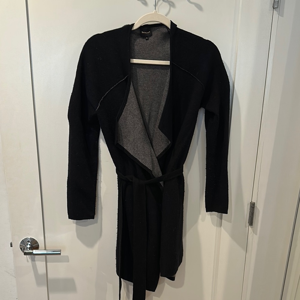 Black Knit Cardigan with Tie Belt